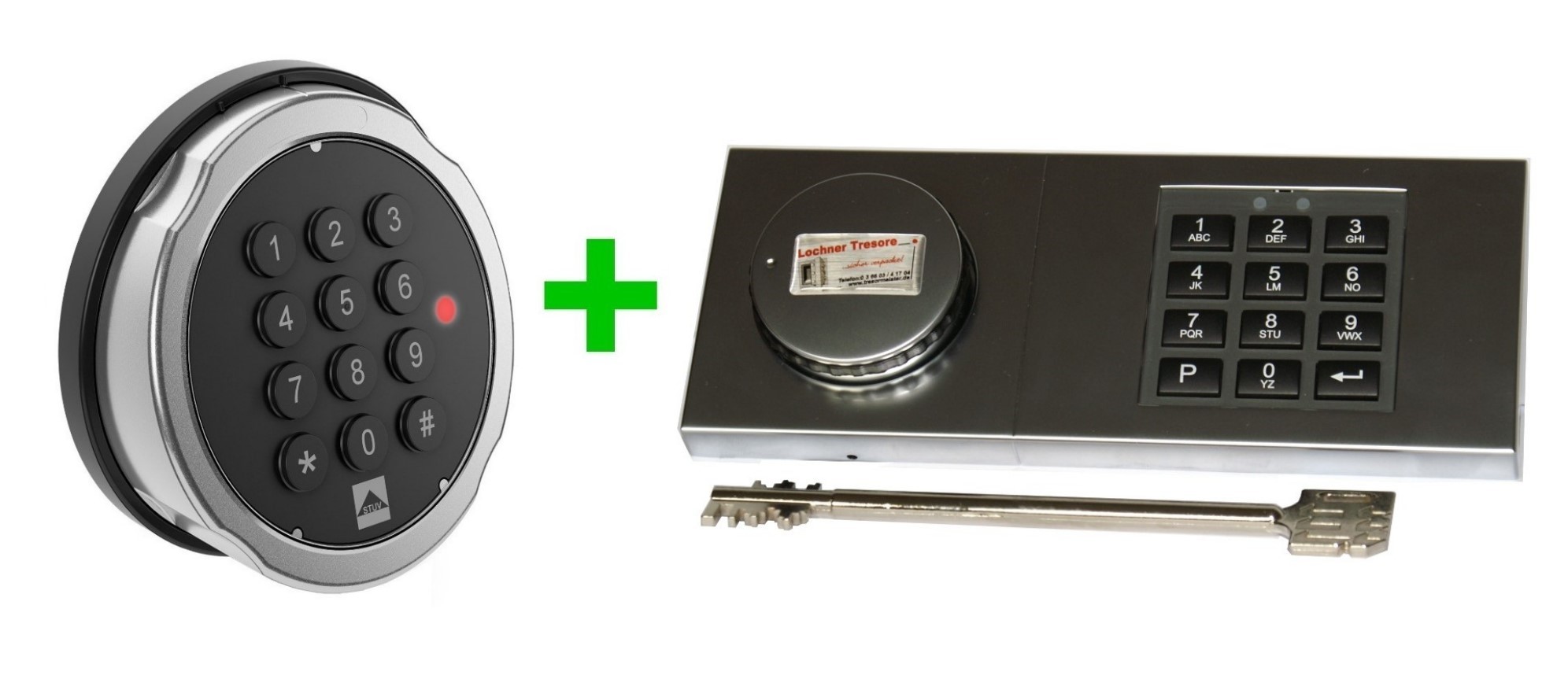 Elektronikschloss + Elektronikschloss mit Notschlüssel (Chromblende, Audit, Reset)