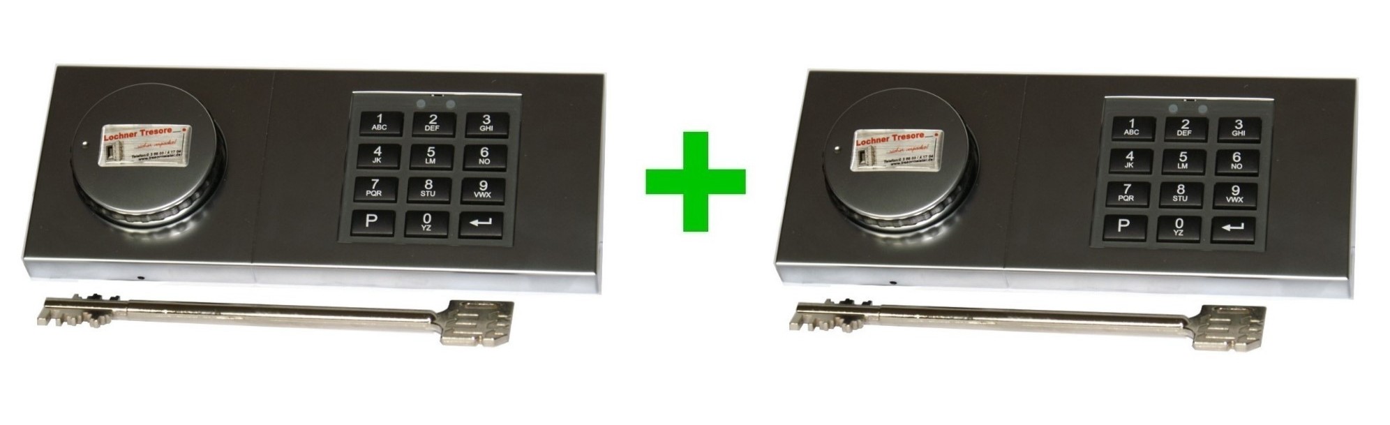 Elektronikschloss mit Notschlüssel (Chromblende, Audit, Reset) + Elektronikschloss mit Notschlüssel (Chromblende, Audit, Reset)